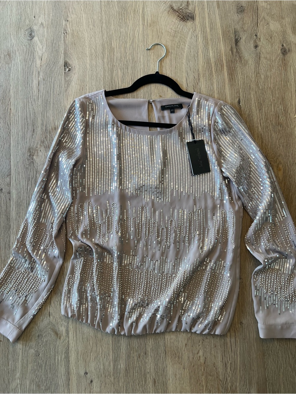 Patrizia Pepe NWT Sequin Embellished Blouse IT 40 US 4 Taupe Silver